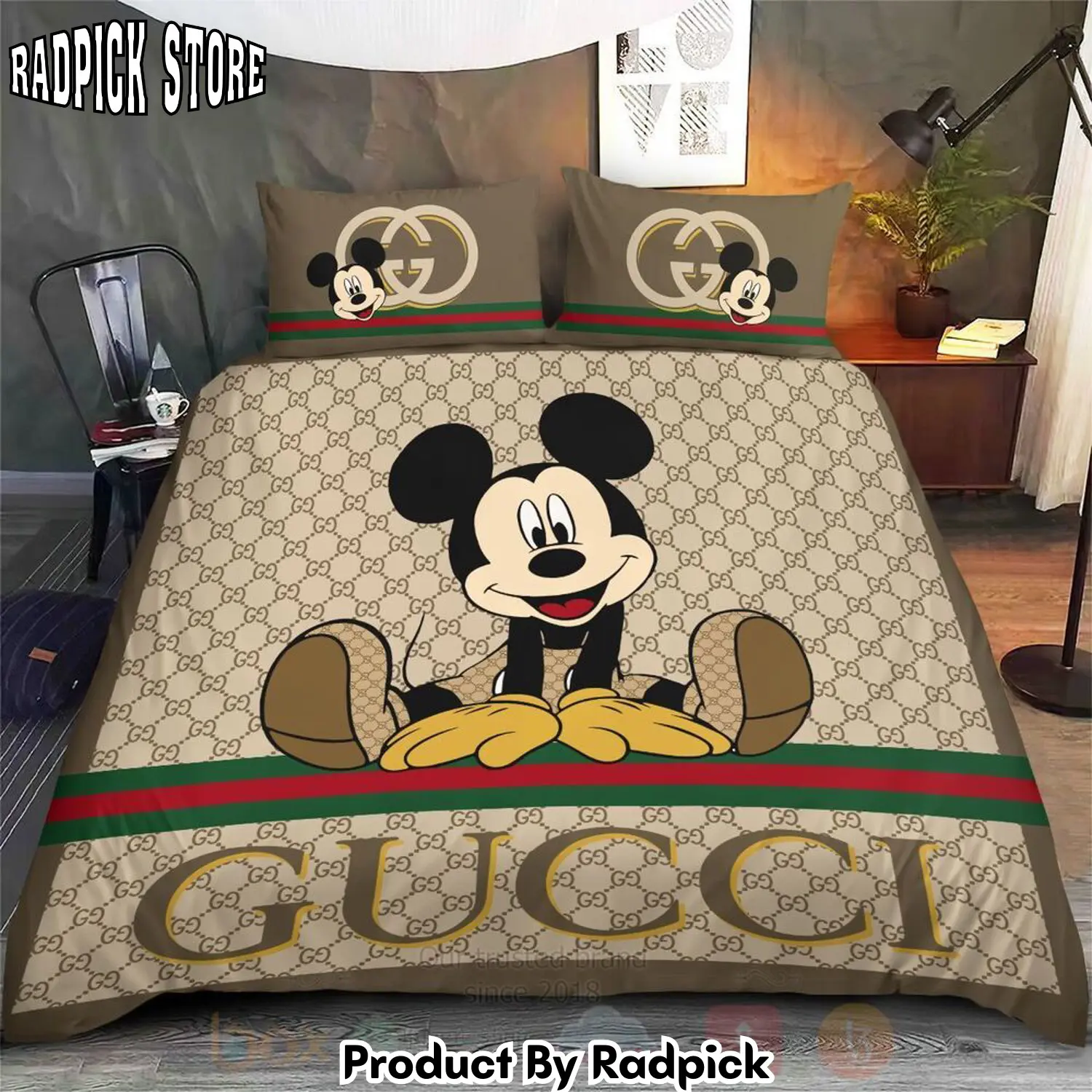 Radpick best disney mickey mouse gucci quilt bedding set rp3278343